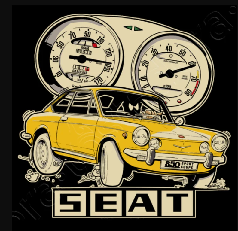 Spain Car-toon Car S E A T 850 Sport Coupe Naranja T Shirt. Short Sleeve 100% Cotton Casual T-shirts Loose Top Size S-3XL