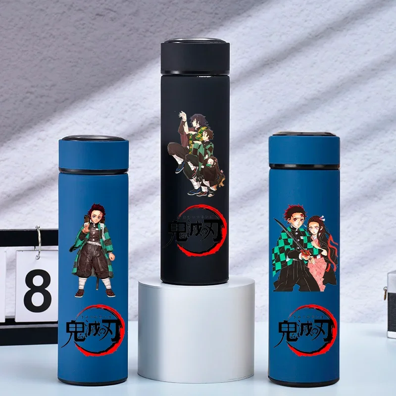 Taza de agua de acero inoxidable Demon Slayer de 500ML, botella de agua portátil de gran capacidad para exteriores, taza aislada con agua helada caliente