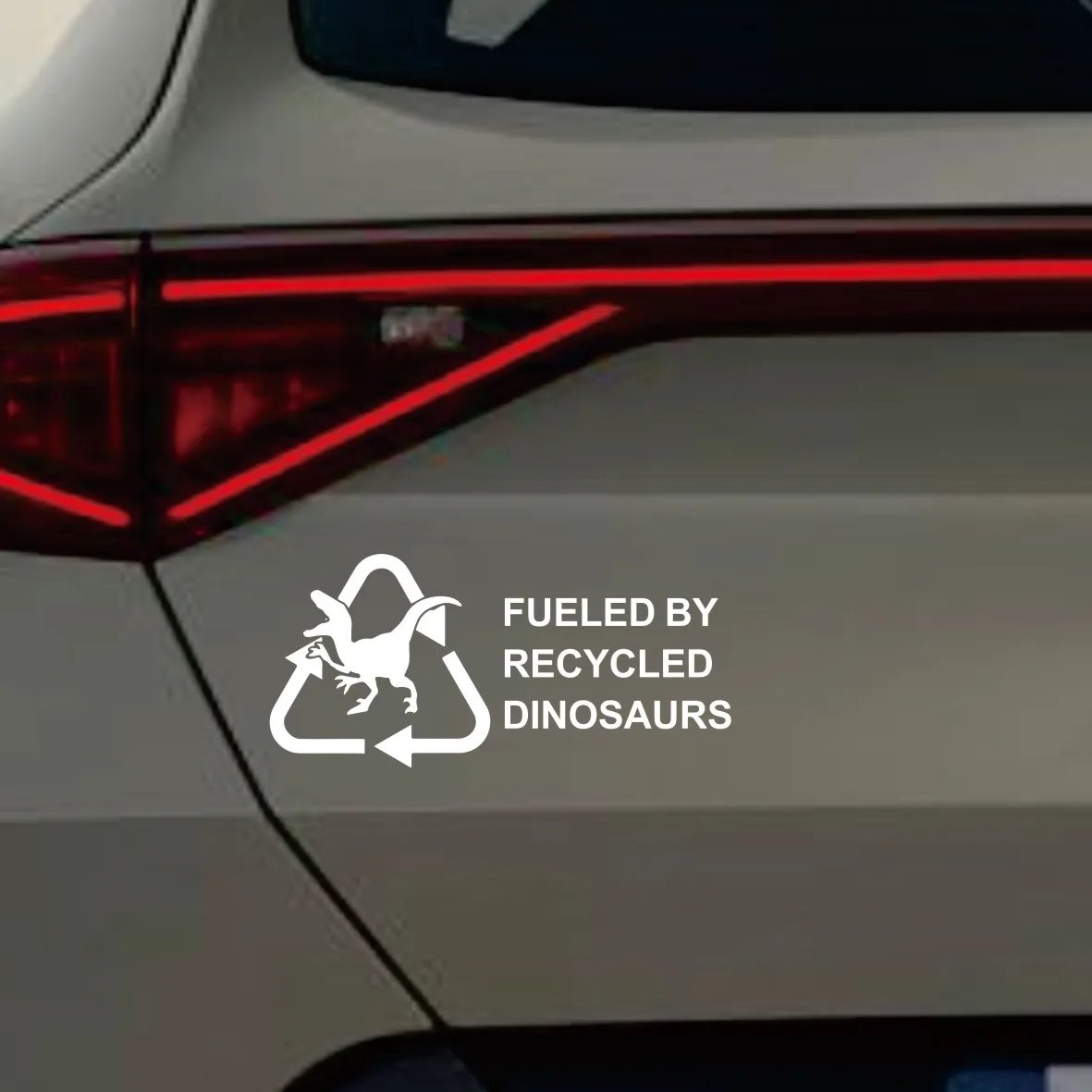 Fueled By Recycled Dinosaur Vinyl Decal Sticker, Car hobby, Window Decal, Truck Decal custom made