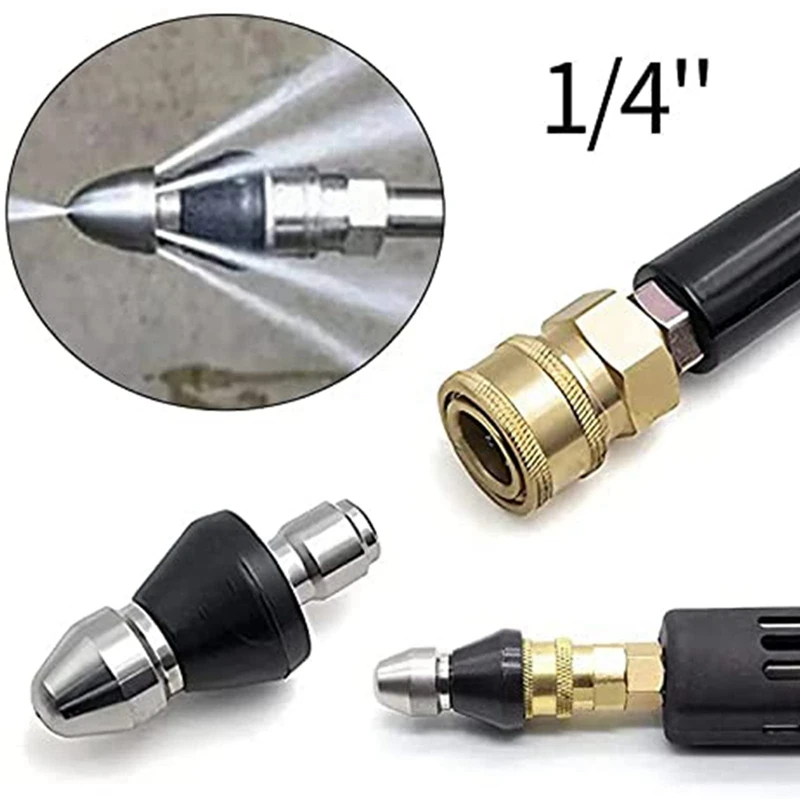 2PCS Sewer Cleaning Tool Stainless Sewer Jetter Nozzle Sewer Jetter Kit For Pressure Washer 1/4In