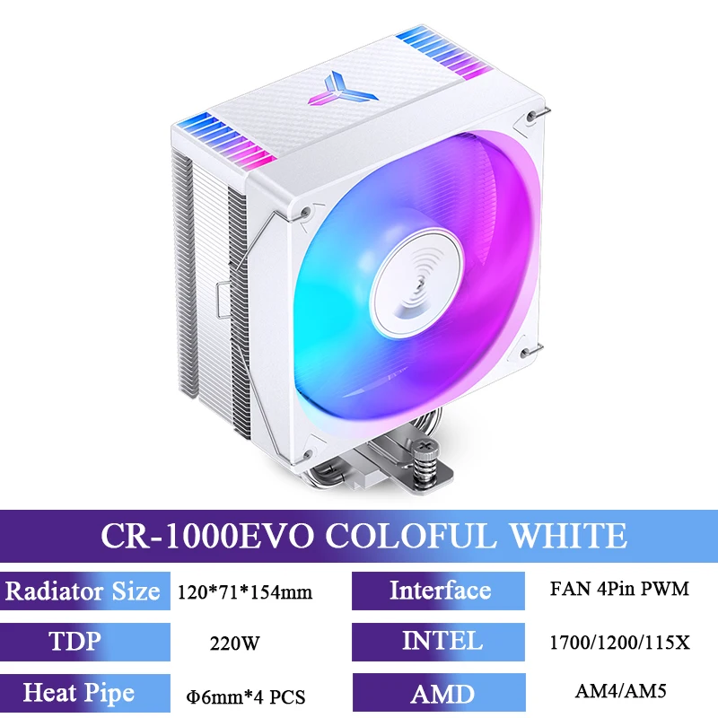 JONSBO CR-1000EVO CPU Radiator 4 Heatpipes CPU Koeler 120mm Fan 5 V ARGB PWM Voor LGA 1150 1151 1200 1700 AM4 AM5