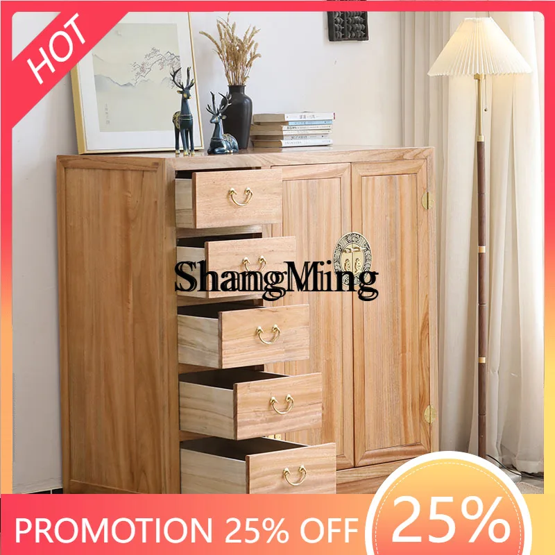 

CL Solid Wood Wardrobe Small Apartment Double Door with Drawers Multi-Functional Bedroom Closet