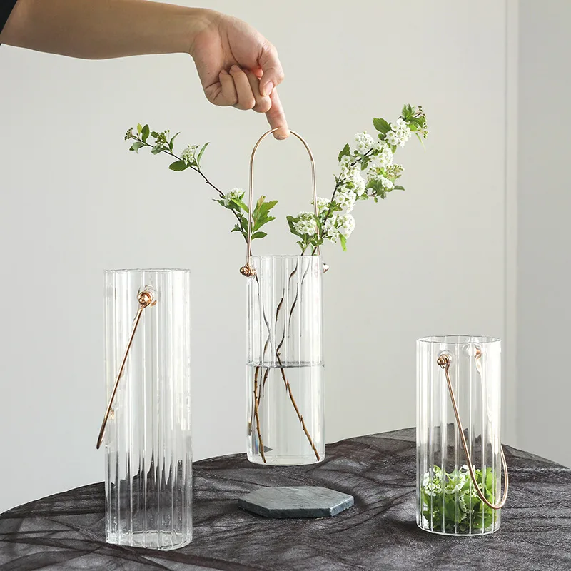 

Nordic Ins Vertical Crystal Glass Vase Home Decor Portable Vase Tabletop Vases Room Decoration Accessories Hydroponic Container