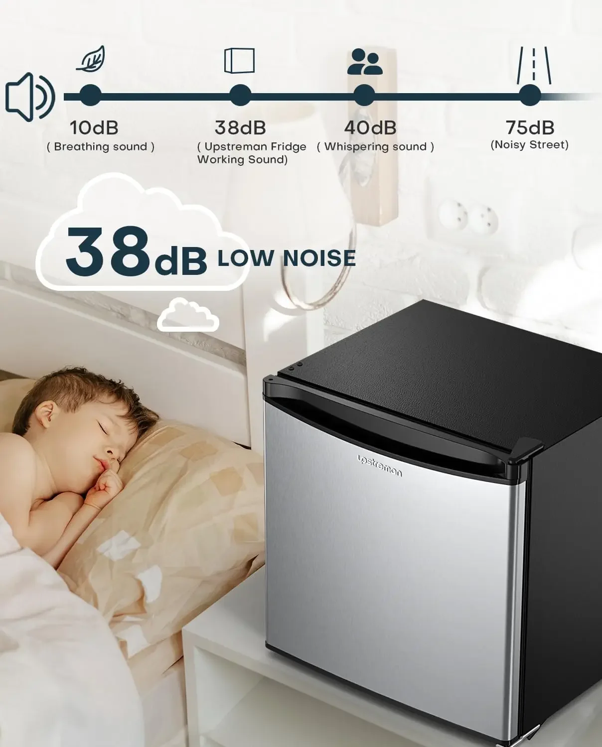 ثلاجة صغيرة 1.7 قدم مكعب مع فريزر، أساسيات النوم، ترموستات قابل للتعديل، توفير الطاقة، ضوضاء منخفضة، ثلاجة مدمجة بباب واحد