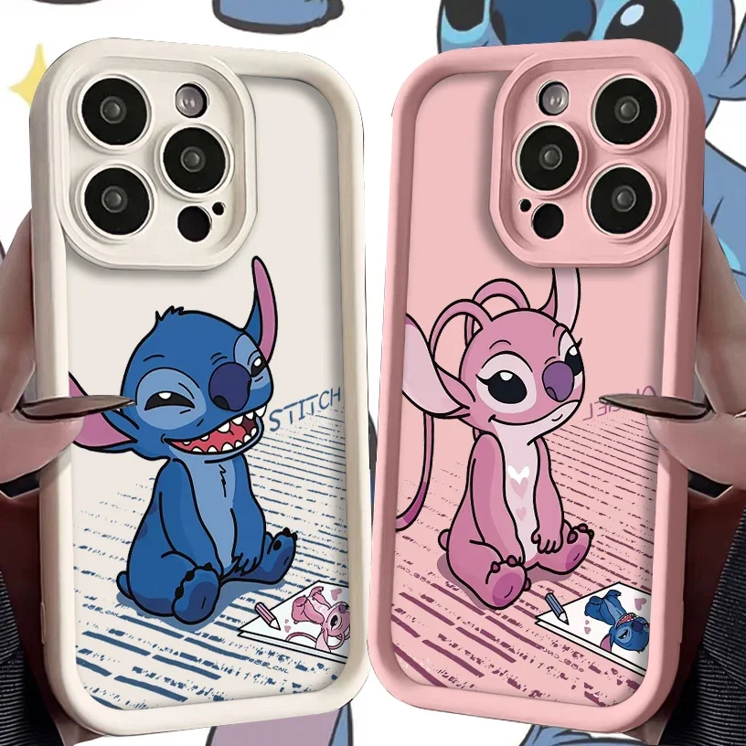 Lovely Disney Stitch Soft Silicone Case for iPhone 14 15 Pro Max 13 12 11 X XS XR 7 8 Plus SE 2020 Matte TPU Shockproof Cover