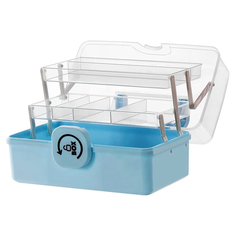 

Plastic Storage Box With 3-Tier Fold Tray,Tool Organizer,Portable Lockable Container