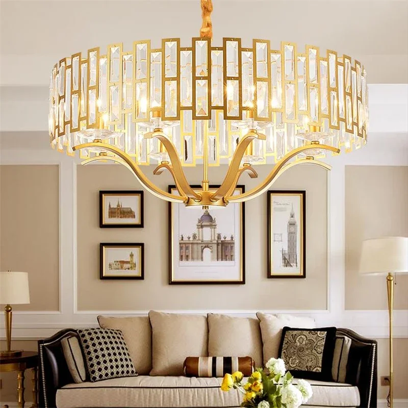 

New Postmodern Golden Crystal Chandelier Living Room Bedroom Dining Room Box Creative Light Luxury Home Villa LED Chandelier