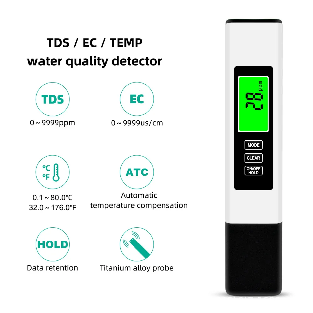 TPH01648 Handheld 3-in-1 Water Quality Detector TDS/EC Conductivity Temperature Water Quality Testing Pen