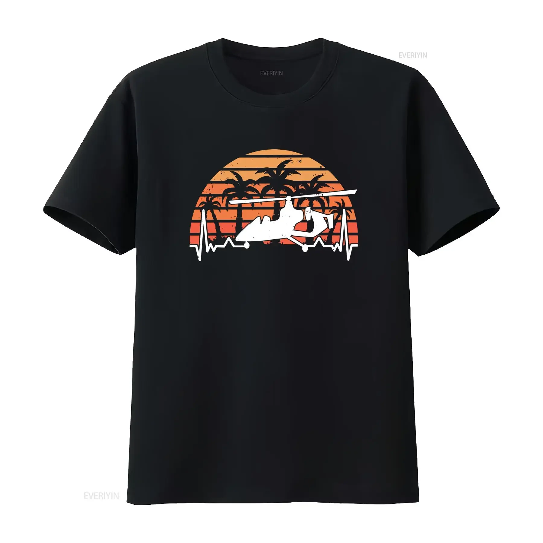 Retro Gyrocopter Heartbeat Autogyro T Shirt for Gyro Pilots Vintage Sunset Palm Trees Design vintage Washed Breathable Soft