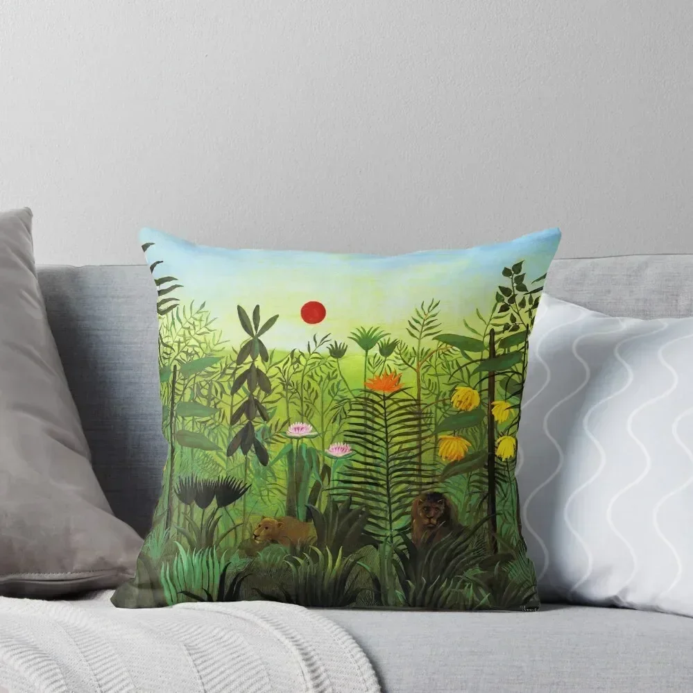 Henri Rousseau Exotic Landscape with Lion and Lioness in Africa, 1903-1910 Throw Pillow Cushions For Decorative Sofa pillow