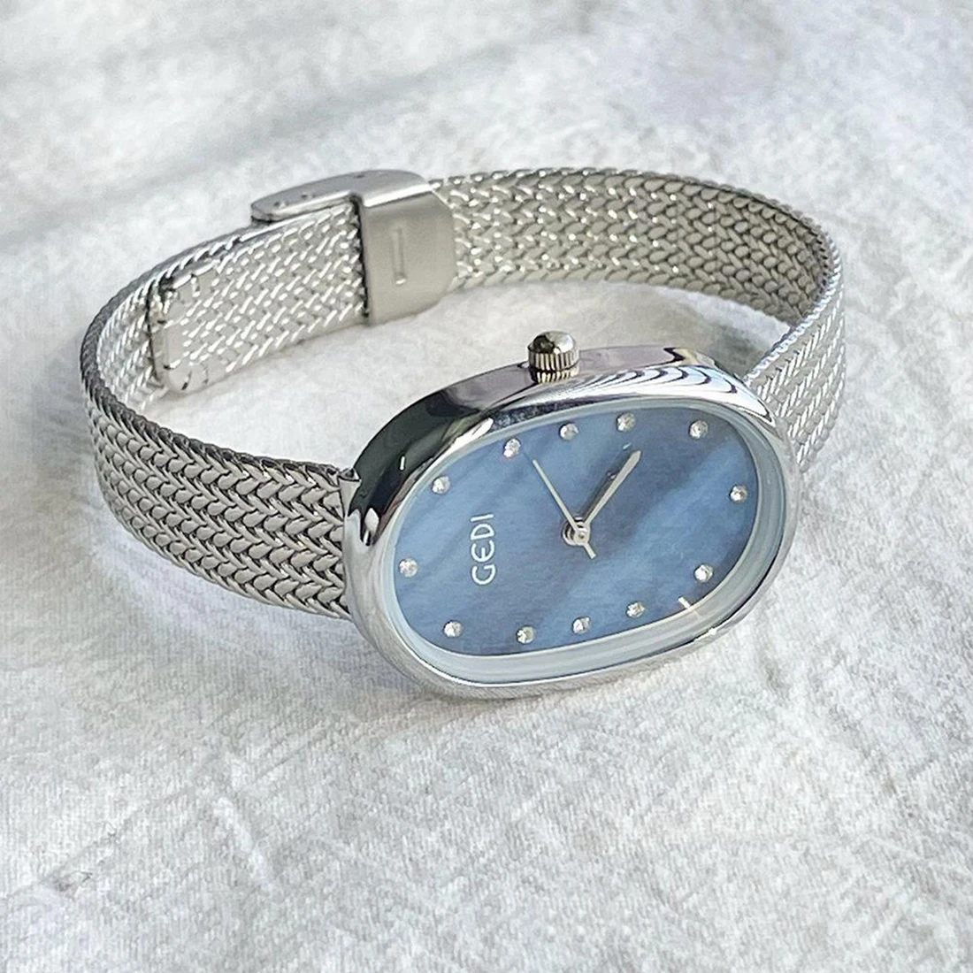 GEDI-reloj de cuarzo Vintage para mujer, cronógrafo de lujo, ovalado, Tonneau, esfera Simple, oro rosa, plata, azul, Orologio