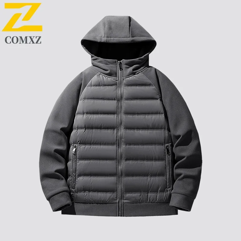 

COMXZ Winter Mens Puffer Jacket Classics Hooded Camping Sleeve Puffer Coat Plus Size Durable Warm Quality Winter Outerwear
