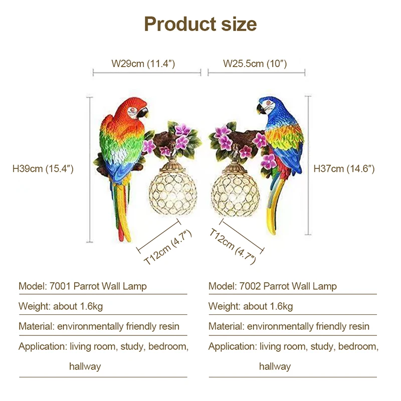 Современная настенная лампа в виде попугаев ULANI, комнатное креативное реалистичное бра из смолы, предметы интерьера для дома, гостиной, коридора
