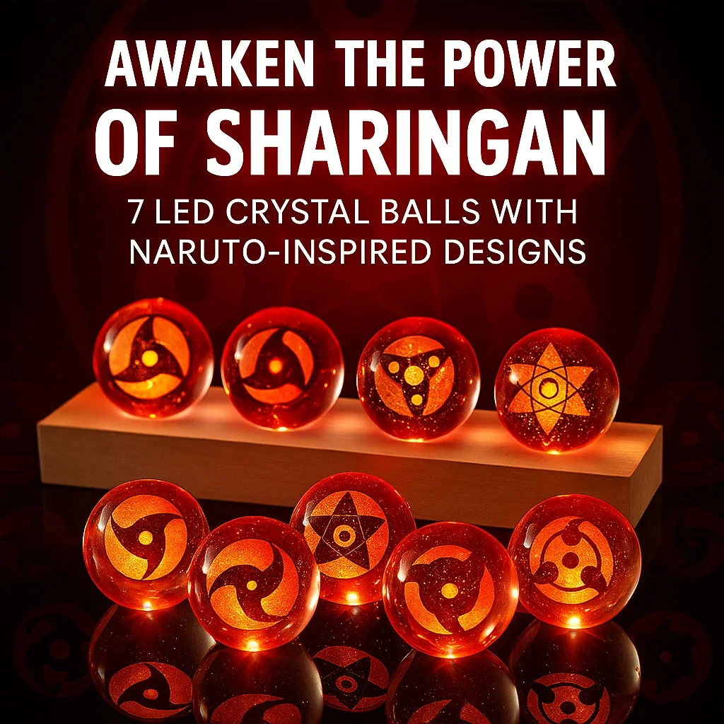Anime Sasukes Sharingans Crystal Ball With Led Base 7pcs Creative Ornament Desktop Figure Lights Japan Ninjas Fans Birthday Gift