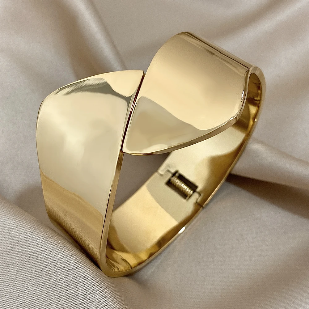 Neue Edelstahl Öffnung Manschette Armband Für Frauen Männer Mode Chunky Wide Embrace Wasserdichte Manschette Armband Schmuck Geschenke