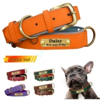 Customizable Leather Dog Collars Personalized Engraved Nameplate, Soft Padded Collar with Custom ID Tag, Adjustable for All Pet