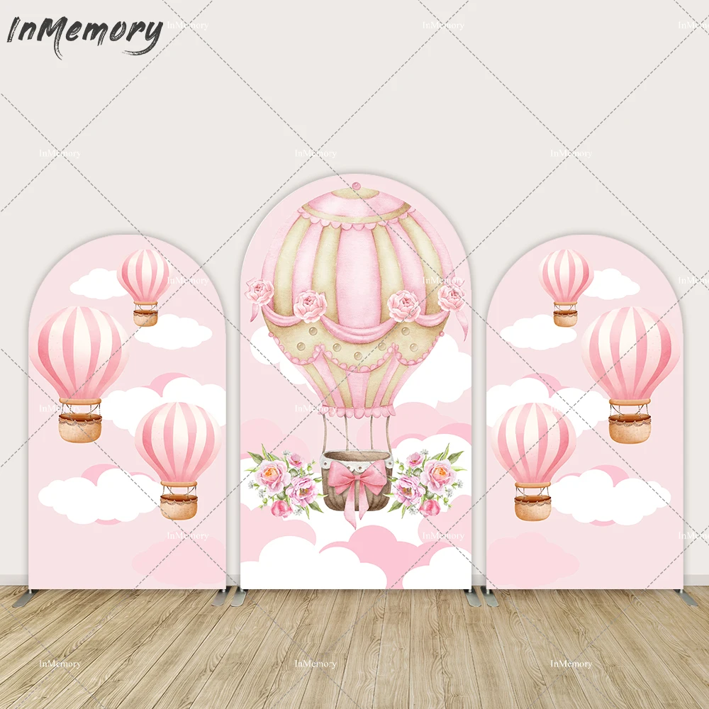 

Pink Hot Air Balloons Baby Shower Arch Cover Backdrop Chiara Wall White Clouds Newborn 1st Birthday Background Party Decoration