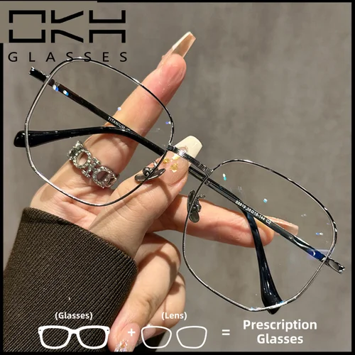 OKH-gafas cuadradas de alambre dorado con montura de gran tamaño para miopía, montura para hombres y mujeres, venta al por mayor, lectura graduada de estilo británico