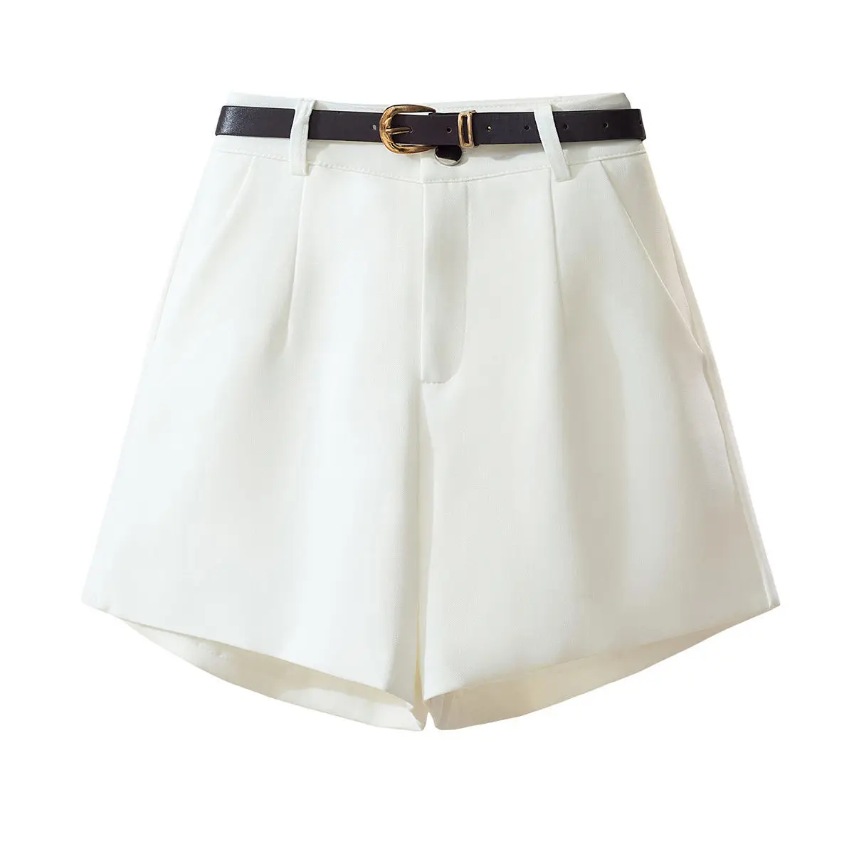 Calças de Cintura Alta em A com Pernas Largas, orts Fs Soltos, Roupas Externas Brancas Casuais com Cinto, Primavera ...