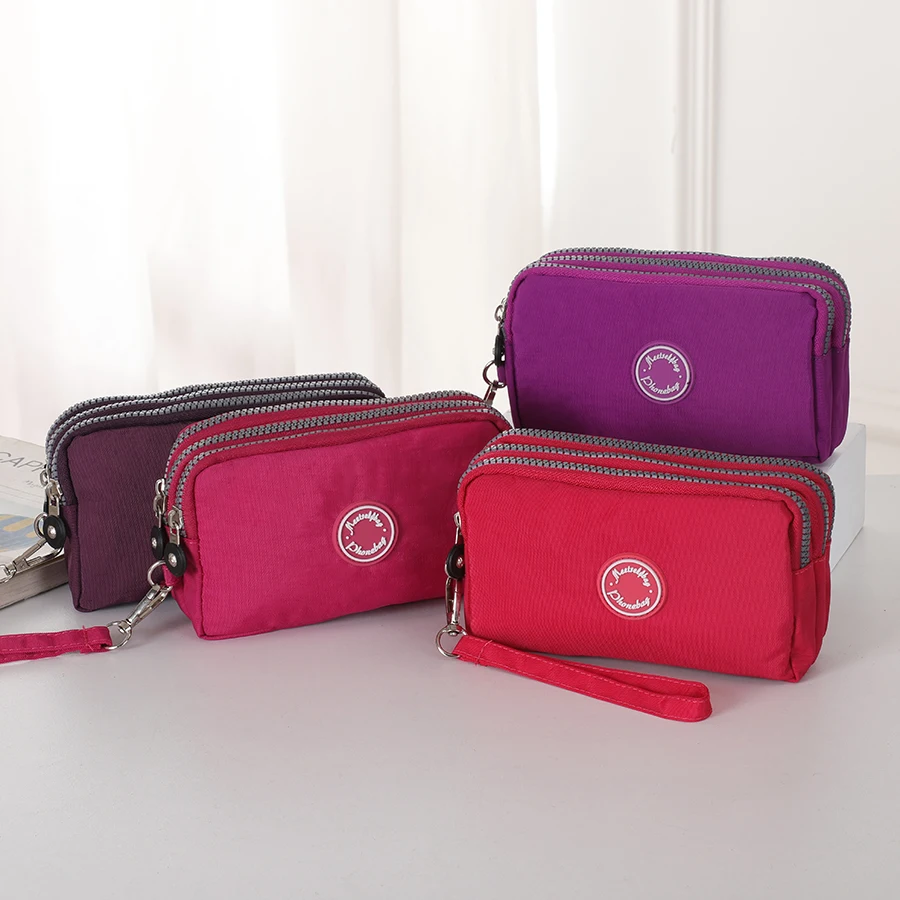 

Three-layer zipper money bag, women's handbag, long style canvas clutch, crossbody phone bag, fabric small wallet bag