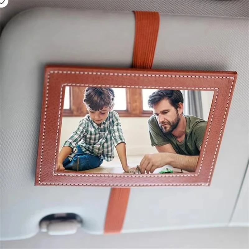 AS94-Montura de fotos para visera de coche, visera de cuero PU para coche, decoración de marco de fotos, accesorios interiores de automóvil para el día del padre