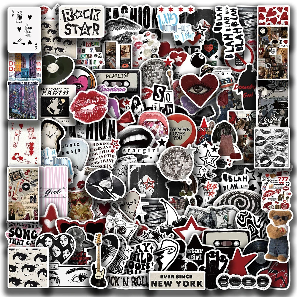 10/30/50/100pcs 90s 00s Retro Black and White Y2K Girls Stickers Aesthetic Decals Laptop Phone Suitcase Decoration Sticker Toys