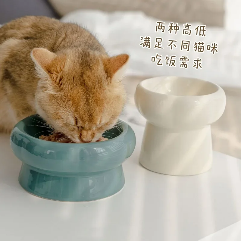 Pet ceramic cat bowl protection cervical spine tall feet cat food bowl cat food bowl dog rice