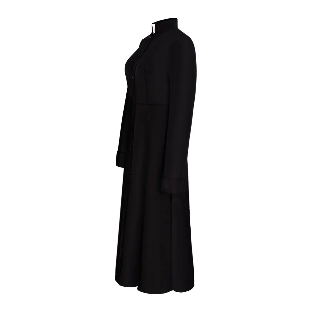 Women's Clergy Costume Church Minister Midi Dress Liturgical Robe Tab Collar Priest Pastor Preacher Cosplay Dress