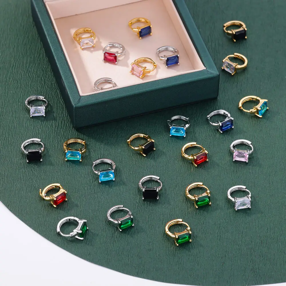 Zircon Square Green Hoop Earrings For Women Stainless Steel Piercing Earring Luxury Wedding Aesthetic Jewelry Gift