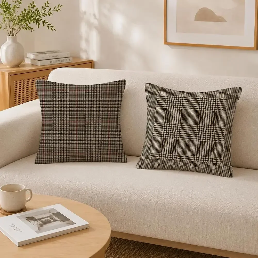 Pattern Glen Check Cushion Cover Soft Fluffy Short Plush  Pillow Case Throw Decorative Cushion Covers for Sofa Home Decor