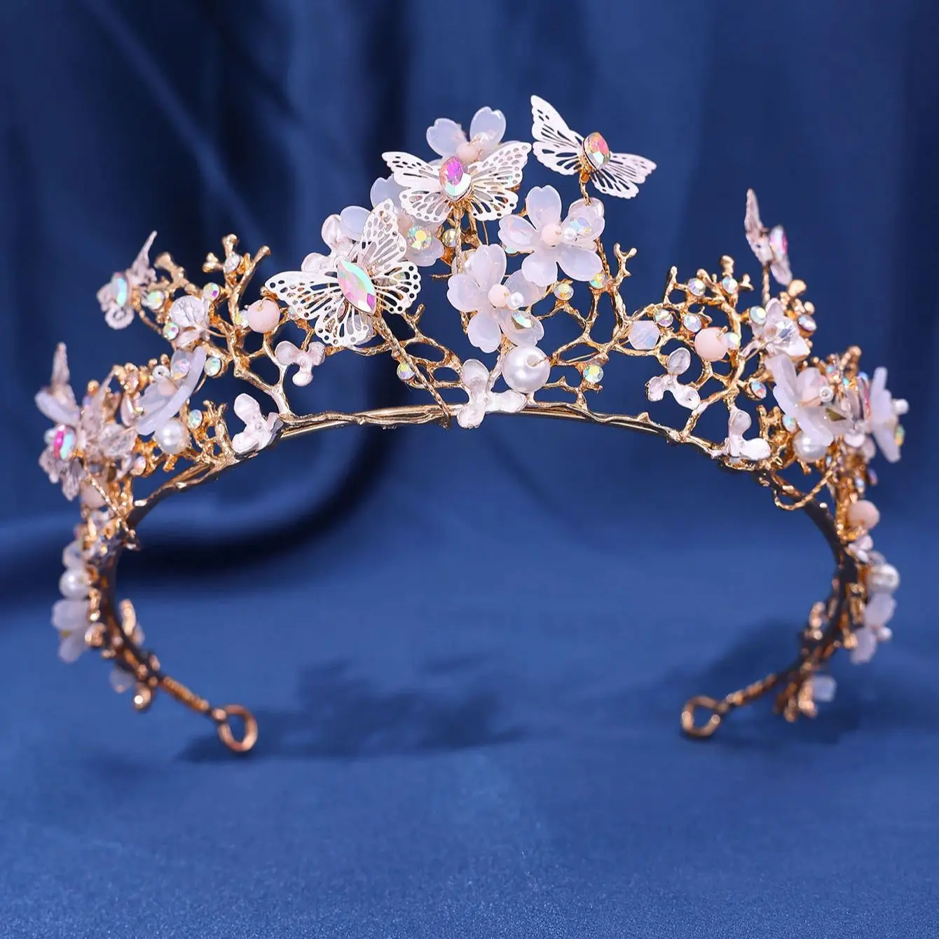 Exquisite Butterflies Floral Crown Handmade Rhinestone Princess Pageant Crowns Wedding Hair Accessories Bridal Tiaras Jewelry