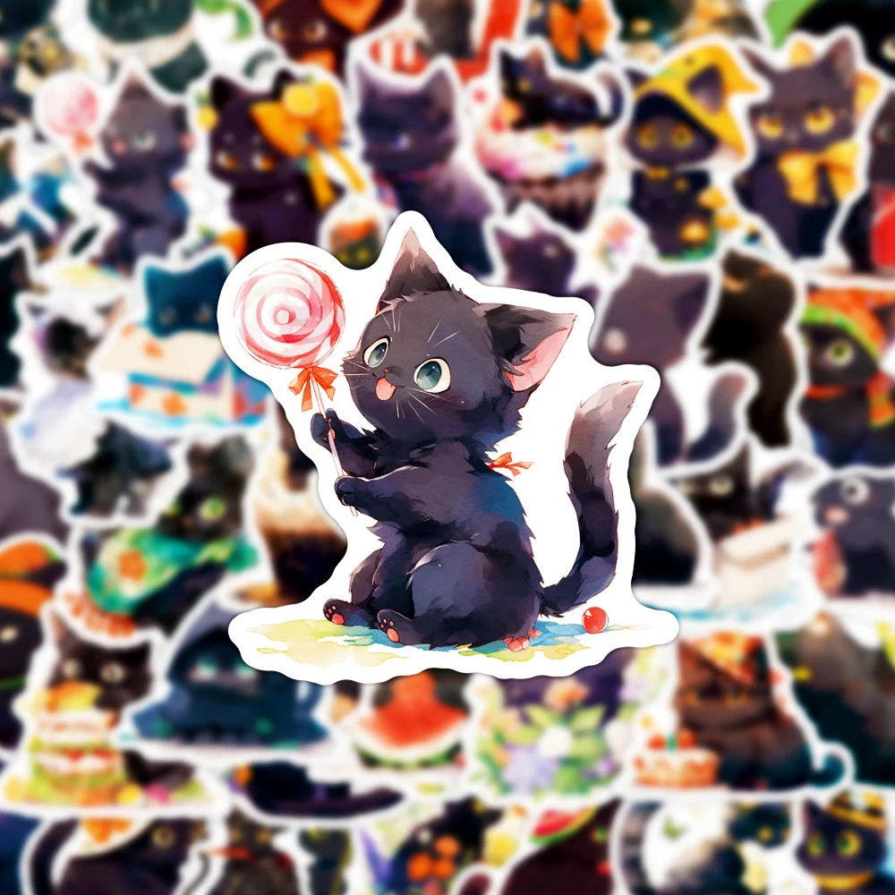 

10/30/50Pcs Animal Black Cat Cute Cartoon Stickers Kawaii Anime Kitten Decals DIY Suitcase Scrapbook Phone Sticker Decoration