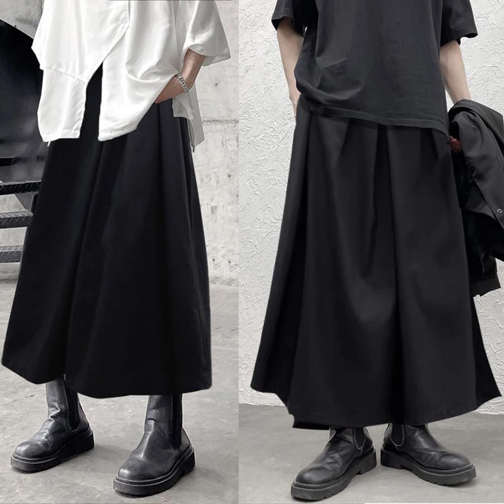

XS-5XL Winter Men's Solid Color Wide-Leg Skirt Pants American Retro Fashion Trend High Street Loose Casual Niche Men's Bottoms