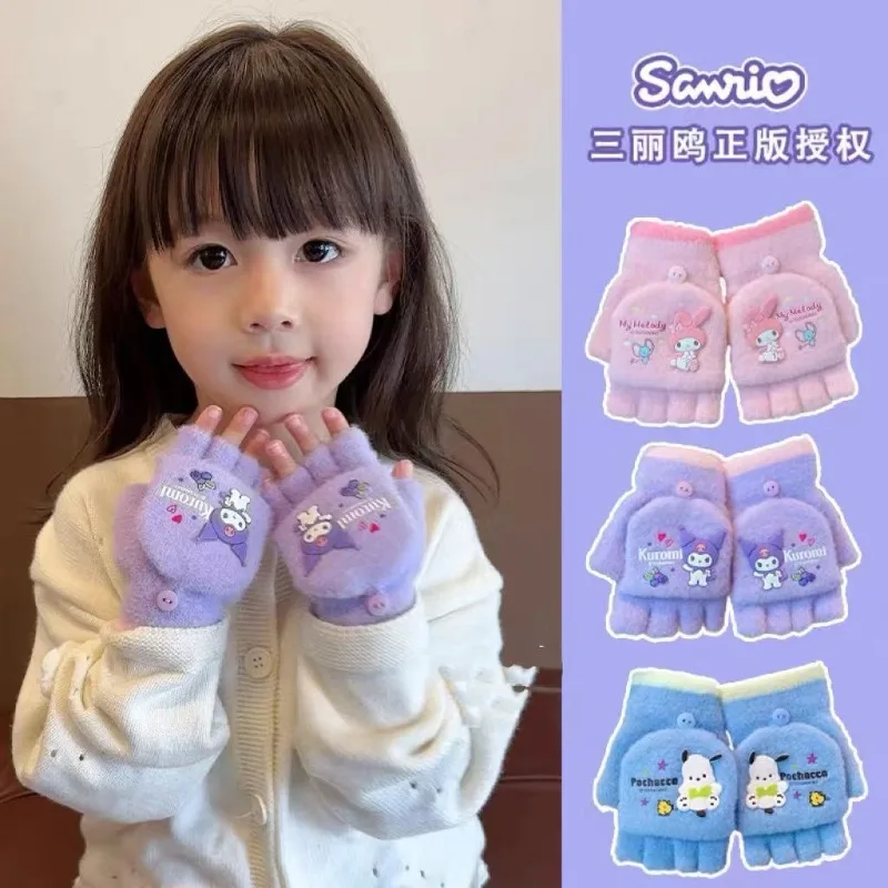 

Sanrio My Melody Gloves Kawaii Kuromi Cold-Proof Winter Finger Gloves Plush Screen Touch Warm Children Toddler Christmas Gifts