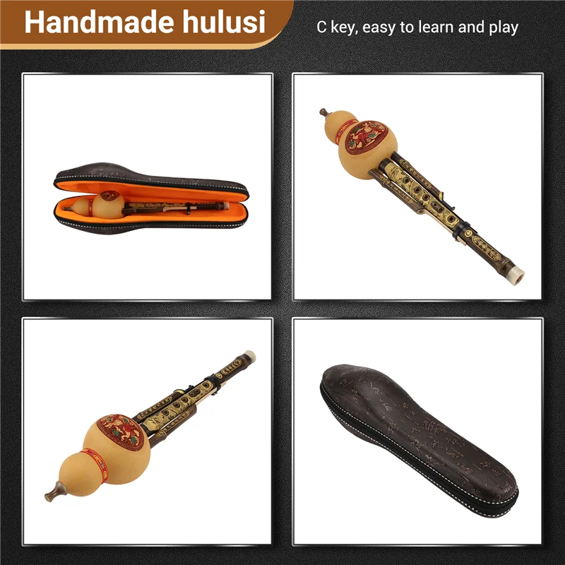 

ABUE-Handmade Bamboo Hulusi Gourd Cucurbit Flute Ethnic Musical Instrument Key Of C With Case For Beginner Music Lovers