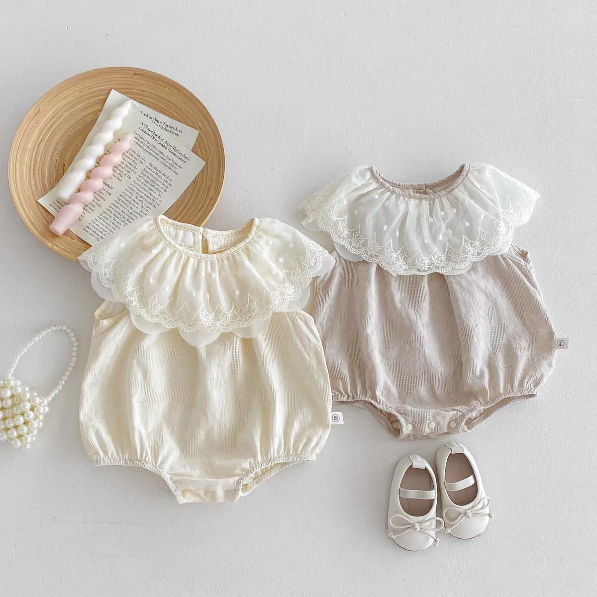 INS summer baby girl lace collar sleeveless triangle jumpsuit baby girl cute princess jumpsuit for summer toddler and baby girl