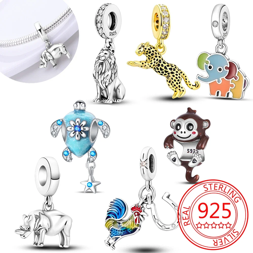 925 Sterling Silver Lion Rhino Charm Pendant Beads Fit Charms Silver 925 Original Bracelet for Women Jewelry Making Gift