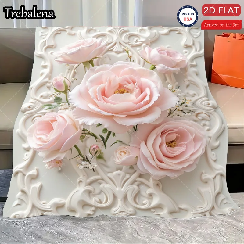 

Flannel Blanket-Soft Lightweight All-season Chic Pink Rose Floral Baby Blanket Soft Cozy for Newborns