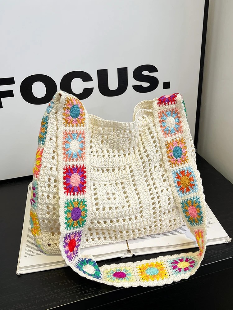 Korean Trendy Woven Bag for Women 2024 New Bohemian Summer Beach Large Capacity Shopper Purse Fashion Casual Knitted Tote Bags