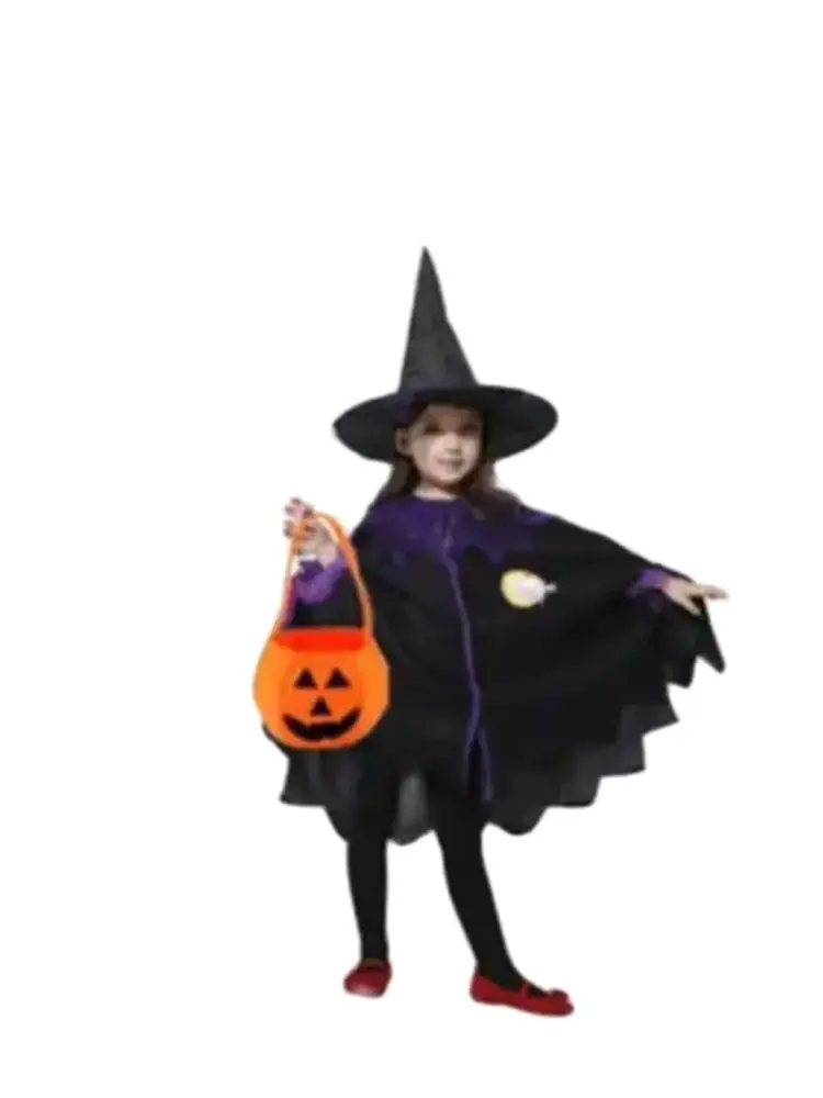 

1set/lot children halloween witch cosplay costumes girl halloween party bat dress with hat