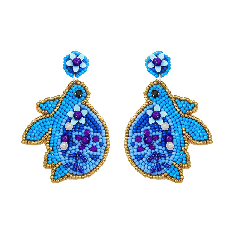 

Beaded earrings Fabric Turtle Little bird Starfish Bohemia Pattern Hand weaving Alloy Female Trend Versatile Rice bead earrings
