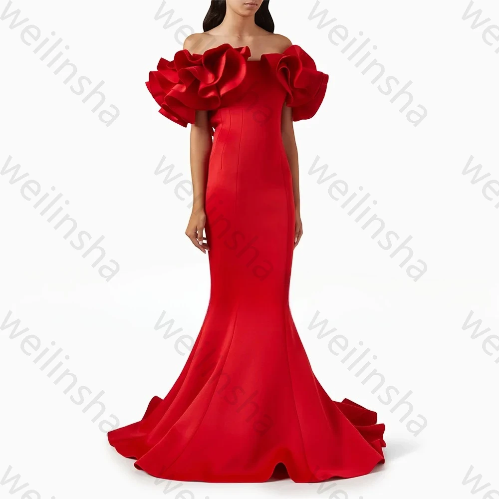

Elegant Off The Shoulder Sleeveless Evening Dresses Sexy Ruffle Mermaid Dress Exquisite High Quality Prom Party Gowns Customized