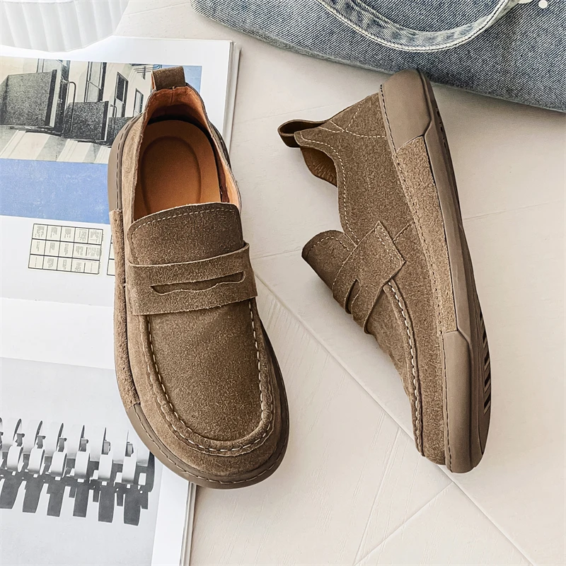 Luxury Brand Suede Loafers Leather Shoes for Mens Outdoor Light Handmade Walk Sneakers Comfort Casual Shoes Men Slip-On Driving