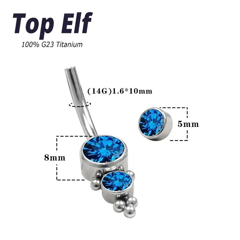 Luxury Navel Nail With Two Inlaid Zircon G23 ASTM F136 Titanium Belly Button Ring 14g Navel Piercing Ring Popular For Women