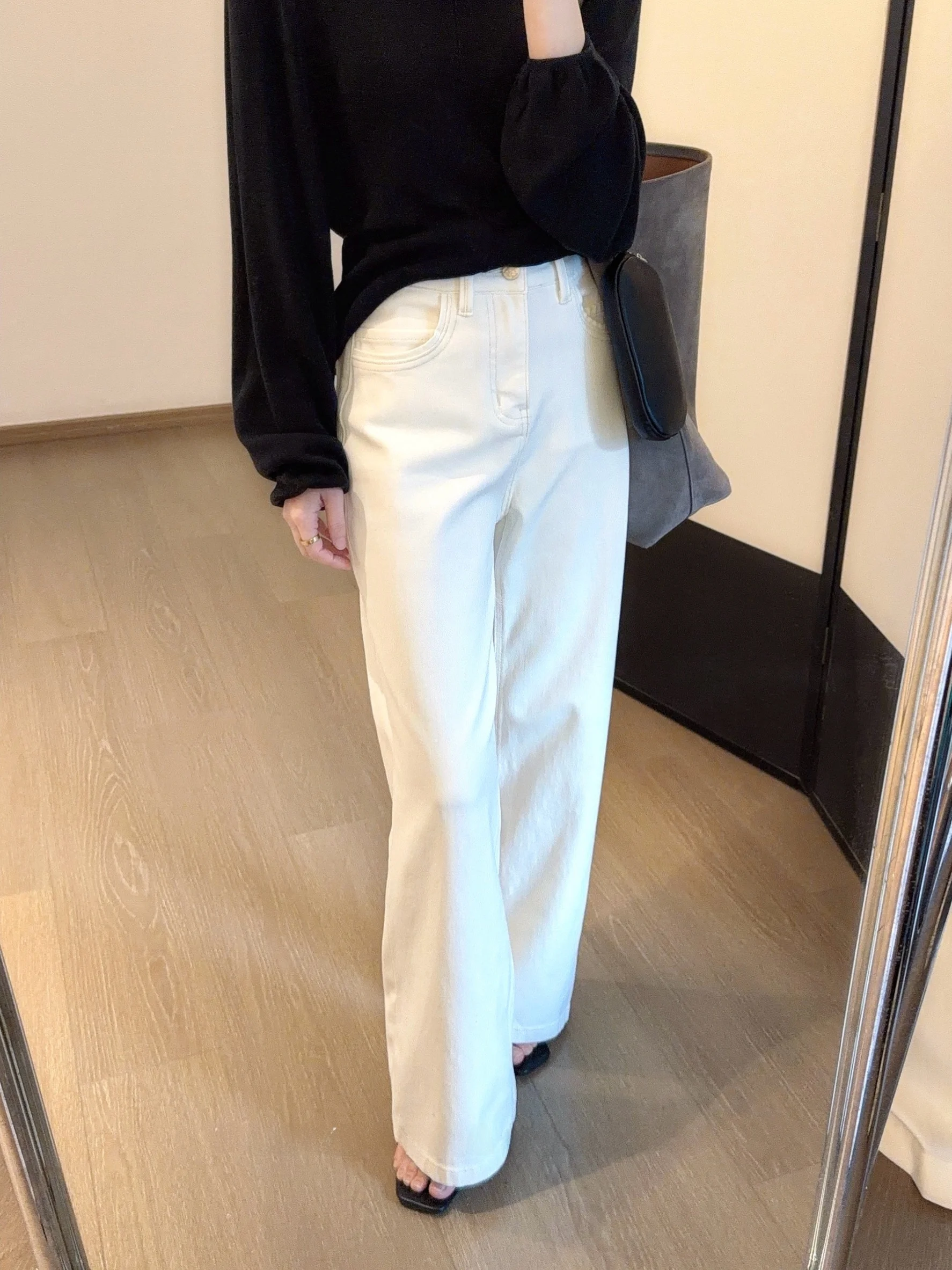 

Minimalist White Jeans Women's Spring Summer Casual High Waist Slim Straight Leg Pants Versatile Wide Leg Jeans FlowGaga