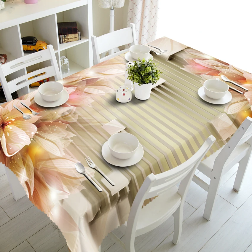 3D Carved Flowers Pattern Tablecloth Waterproof Cloth Rectangular Wedding Dinning Coffee Table Cover Kitchen Home Textiles