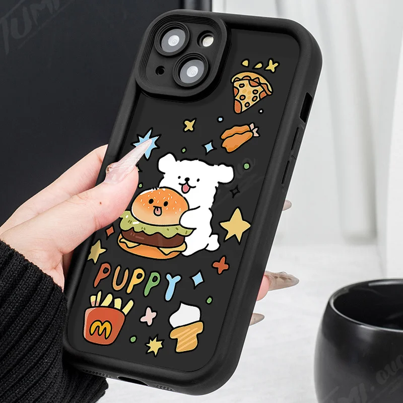 Cartoon Cute Puppy Dog Case for iPhone 14 15 Pro Max 13 12 11 X XS XR 7 8 Plus SE 2020 Matte Silicone Printing Protective Capa image 6