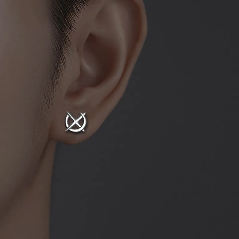 Fashion Silver Color X Shape Stud Earrings for Men Women Simple Samurai Shield Cross Earrings Party Jewelry Accessories