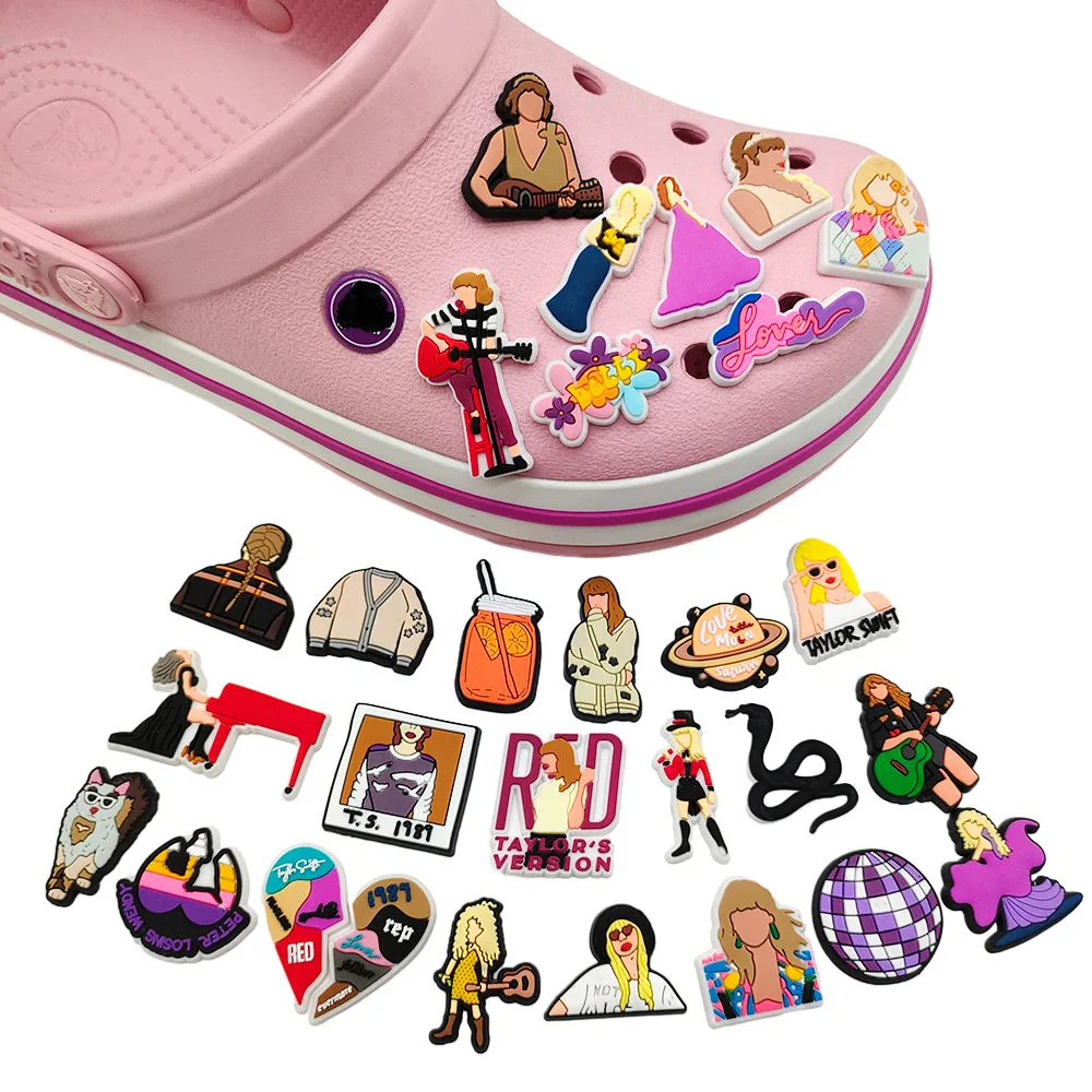 1Pcs Famous Singer Taylor Shoe Charms Accessories Shoe Buckle Decoration For Clog Sandal Shoes Fans Party Gifts