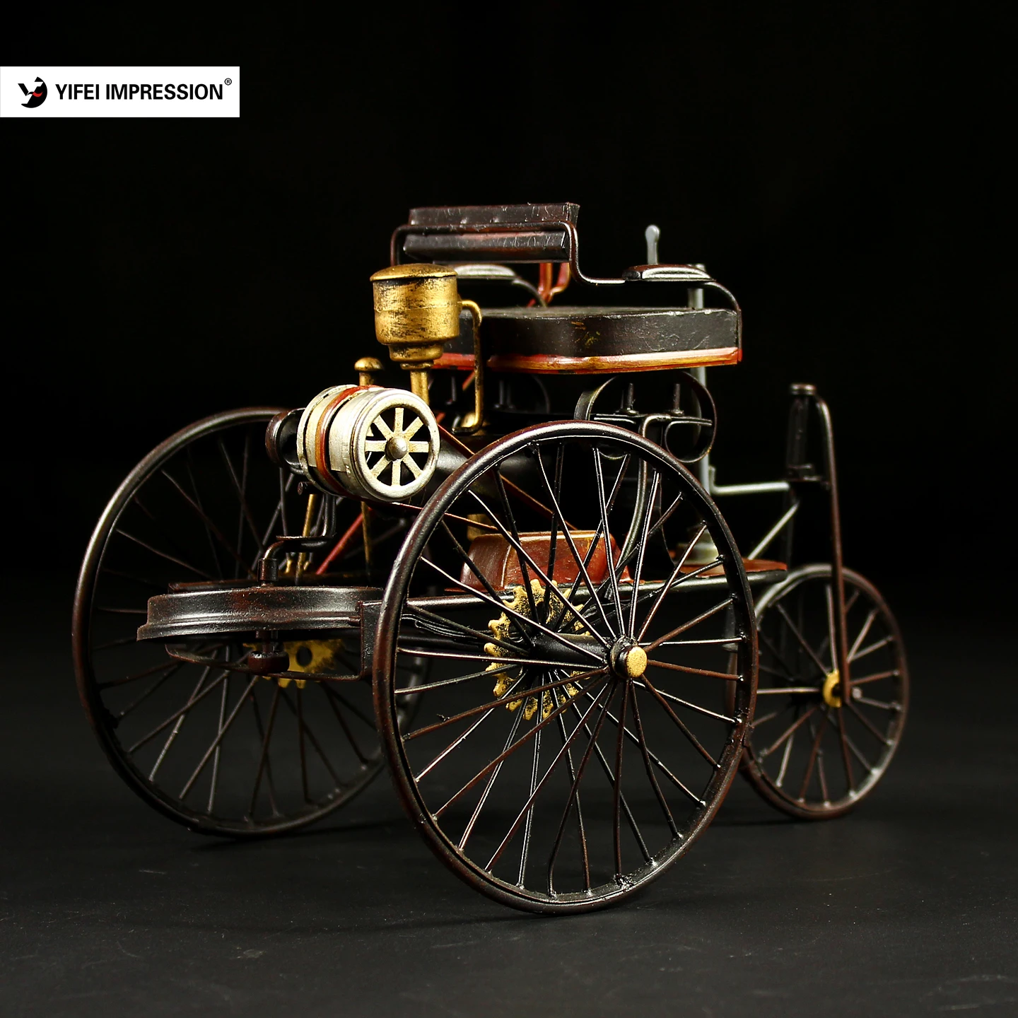 Vintage Antique Power Tricycle Metal Craft Model Handmade Iron Art Desktop Ornament Home Decor Collectible Souvenir